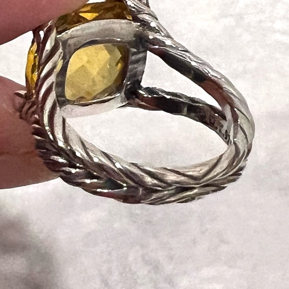 David Yurman Lemon Citrine Ring 925 Silver 15mm Cushion on Point Diamonds Sz 7.5 - Picture 5 of 9